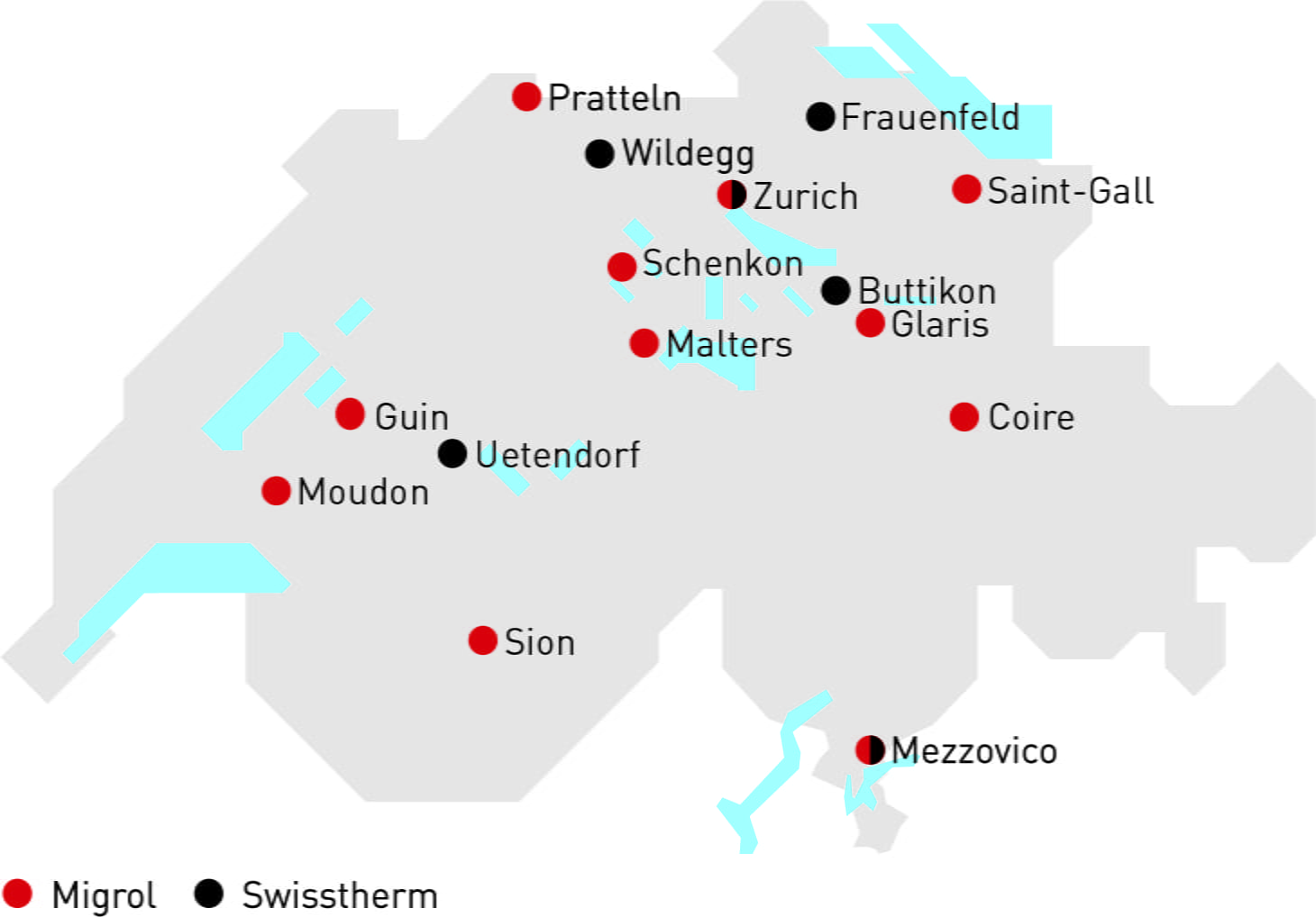 Carte suisse des services de conseil Migrol Carte suisse des services de conseil Migrol
